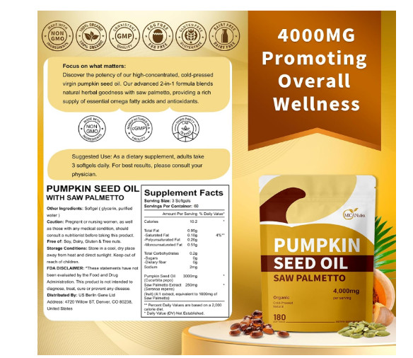 Pumpkin Seed Oil with Saw Palmetto 180-count Energy Booster Body Support Tablets