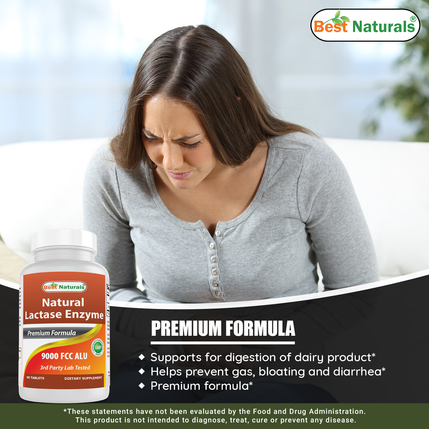 Best Naturals Lactase Enzyme 9000 FCC 90 Tablets