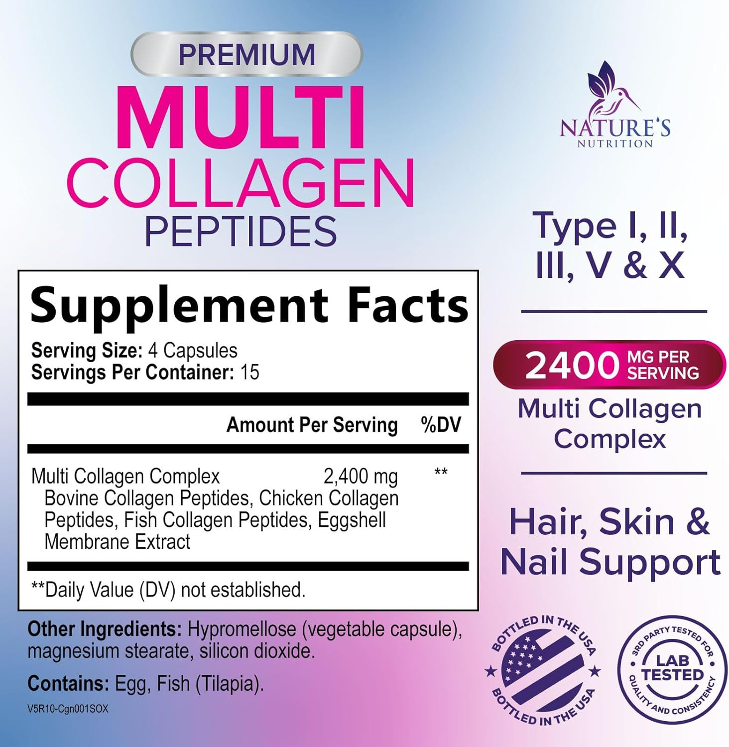 Multi Collagen Complex Pills – Hydrolyzed Collagen Peptides Capsules for Women &