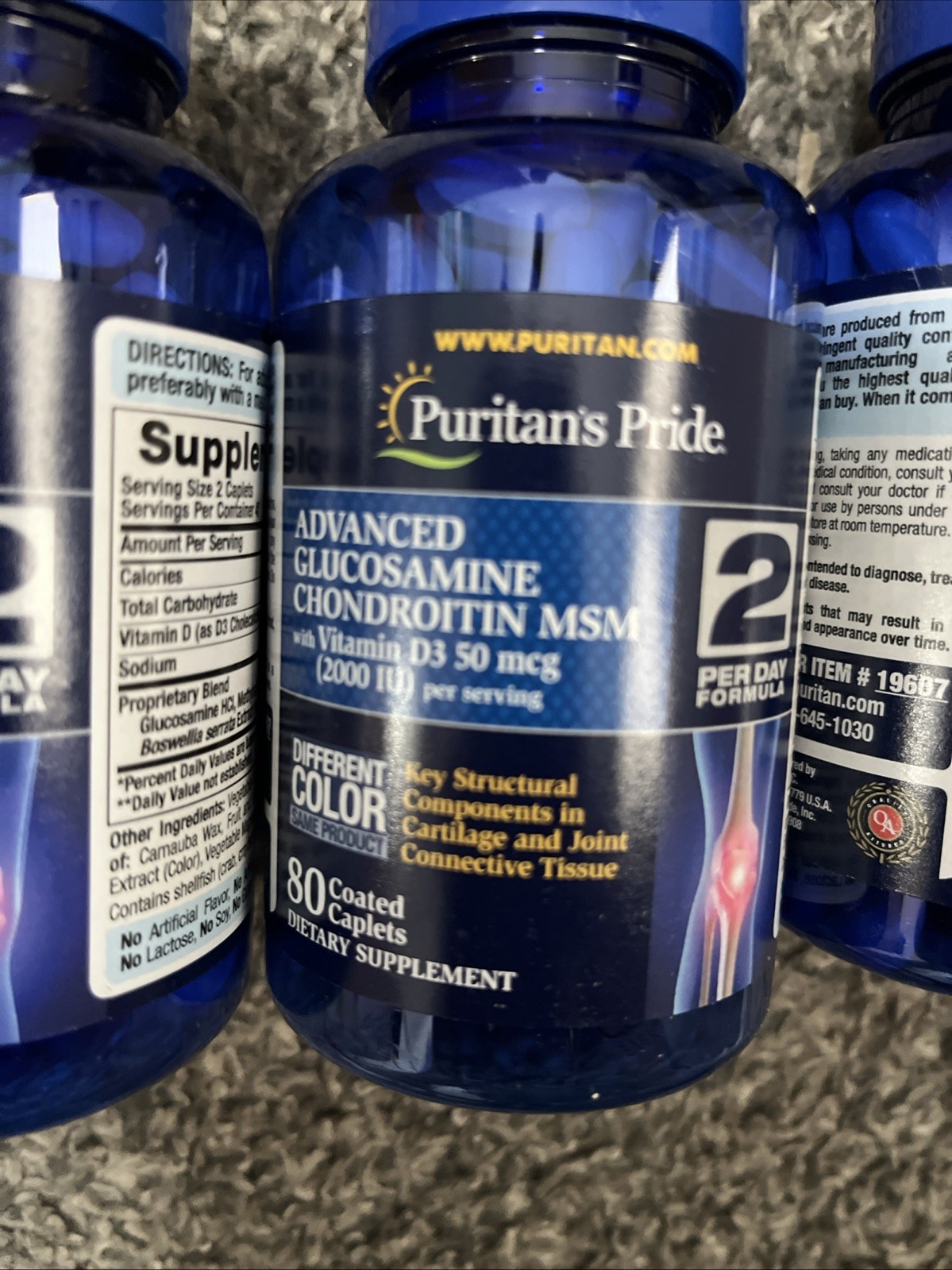 4 Bottle LOT Puritan’s Pride Glucosamine Chondroitin Vitamin D3-160 -320 Caplets
