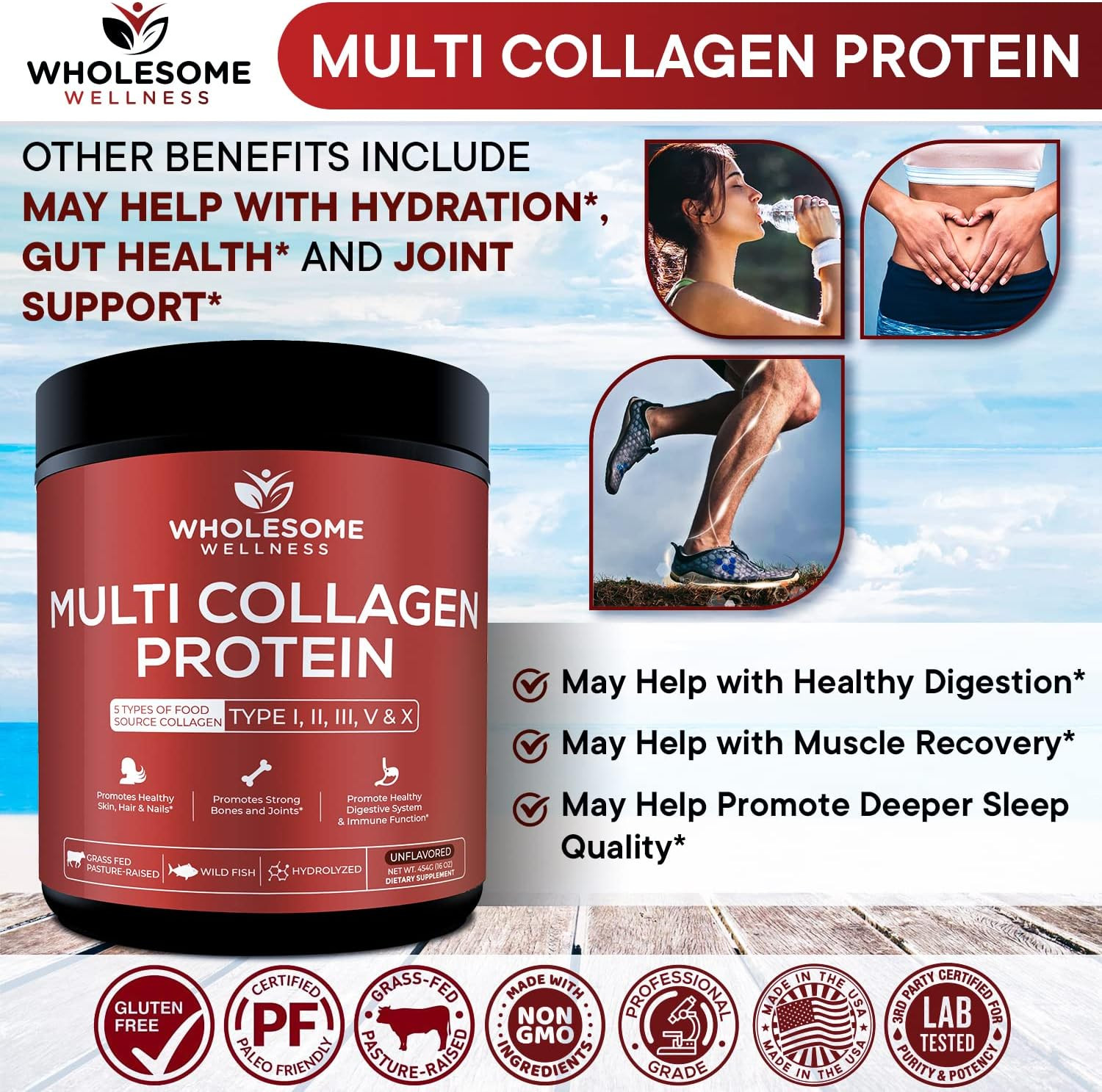 Wholesome Wellness Multi Collagen Protein Powder Hydrolyzed (Type I II III V X)
