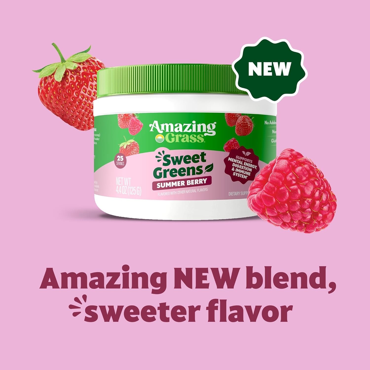 Amazing Grass Sweet Greens and Superfoods Powder – Summer Berry Flavor – 5.29 oz