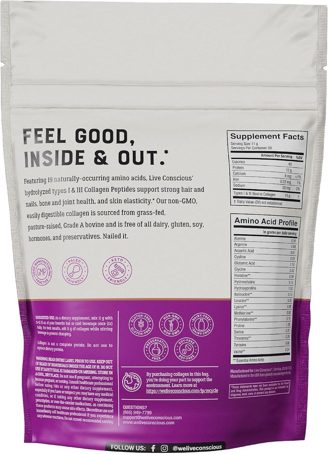 Hydrolyzed Collagen Powder — Keto & Paleo Friendly, Unflavored, 20 Servings