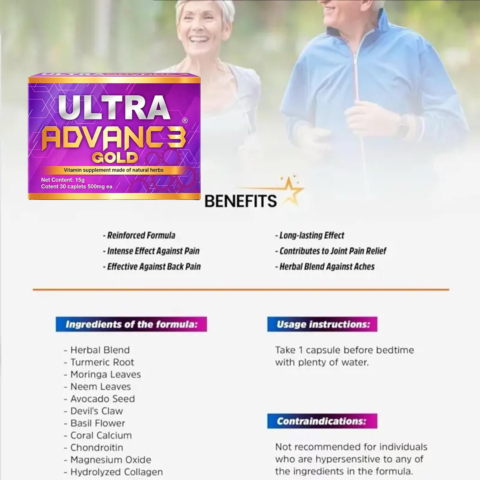 2 Pack Ultra Advance Vitamin & Mineral Supplement 30 Capsules 500 Mg