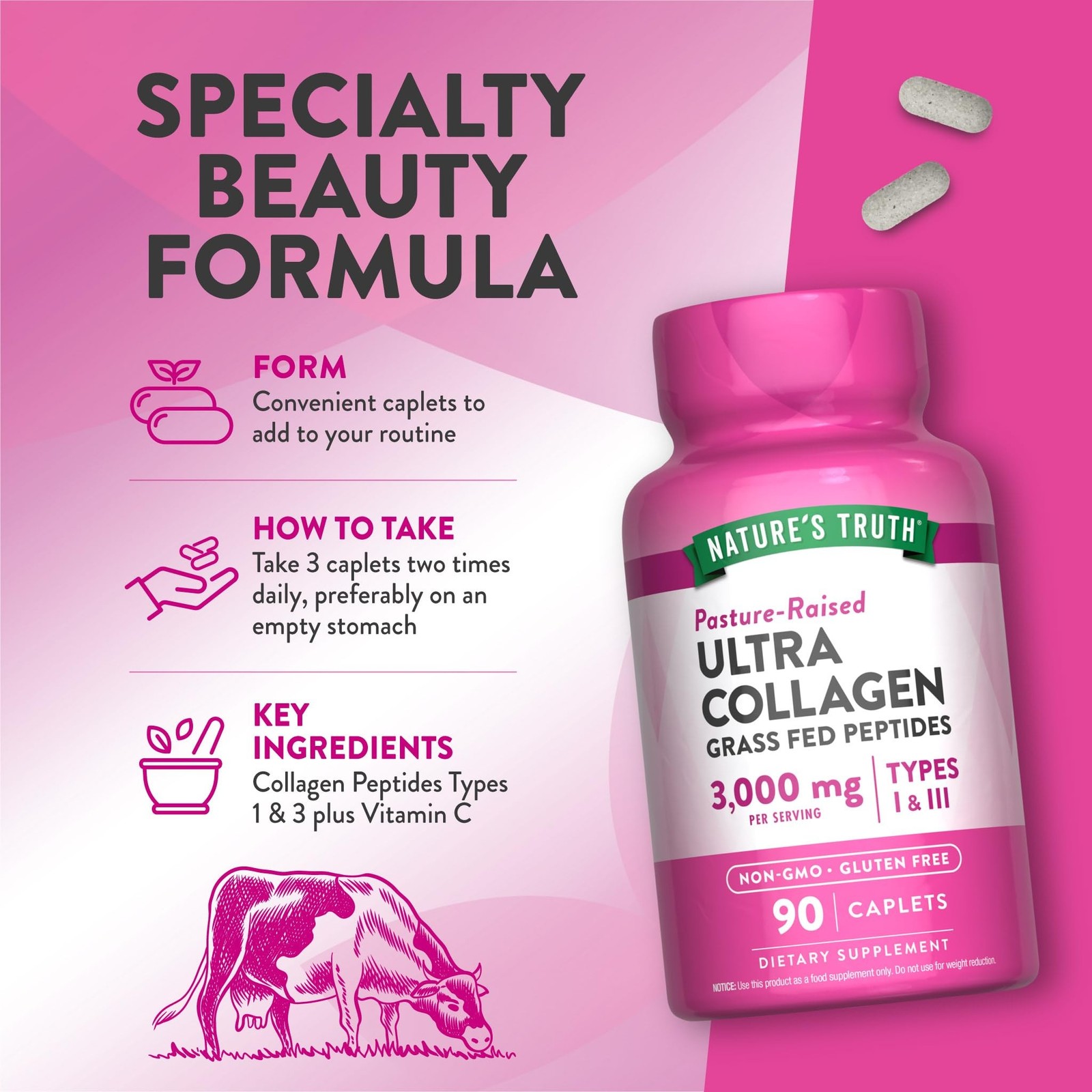 Nature’s Truth Collagen Peptides | 90 Caplets | Type 1 and 3 with Vitamin C |…