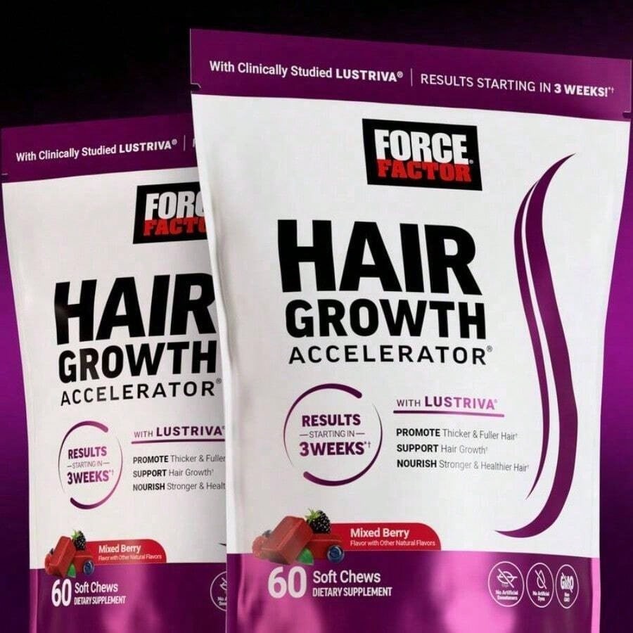 Force Factor Hair Accel Gummies – Grow Thicker Hair – 120 Mixed Berry
