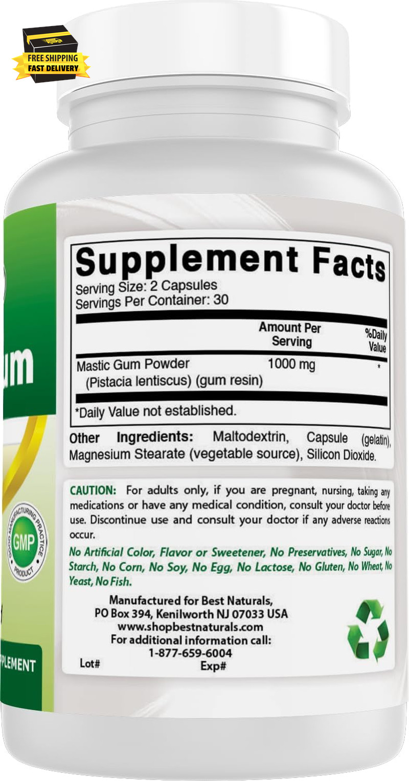 Mastic Gum 500 Mg 60 Capsules ⭐️⭐️⭐️⭐️⭐️
