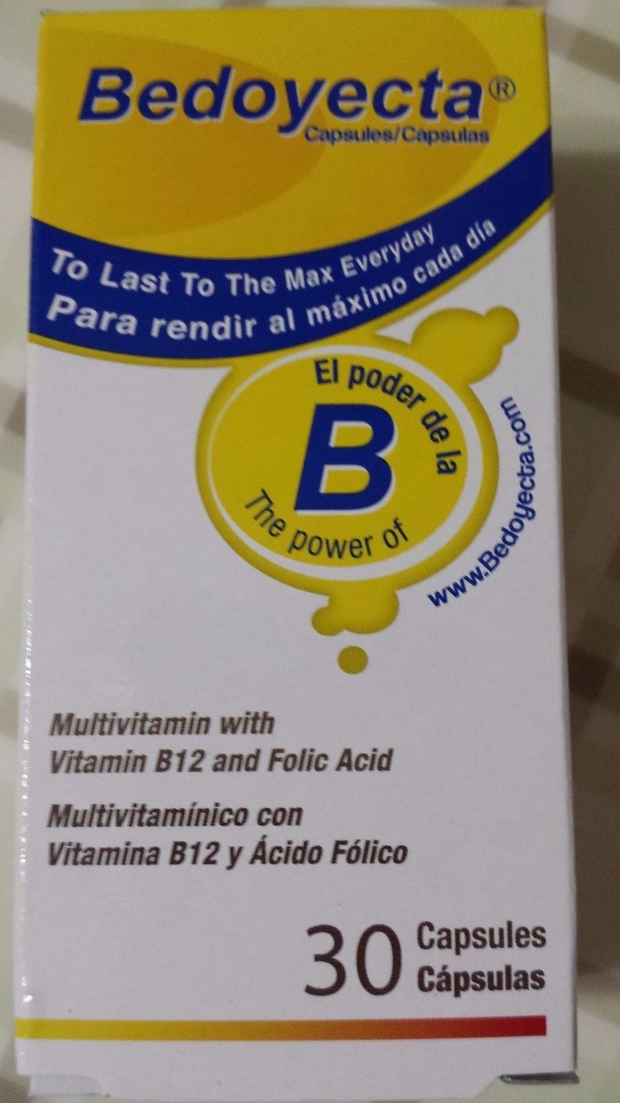 BEDOYECTA THE POWER OF B 30 CAPSULES 08/2024 VITAMIN B12 AND FOLIC ACID NEW