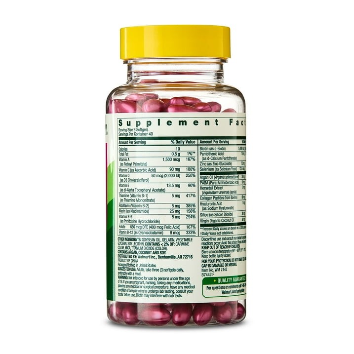 Spring Valley Hair Skin Nails Collagen Support 5000mcg Biotin Softgels 120 Count