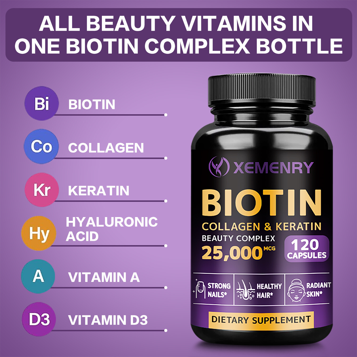 Biotin Collagen & Keratin 25,000mcg – for Hair, Skin, Nails, Bones &Joint