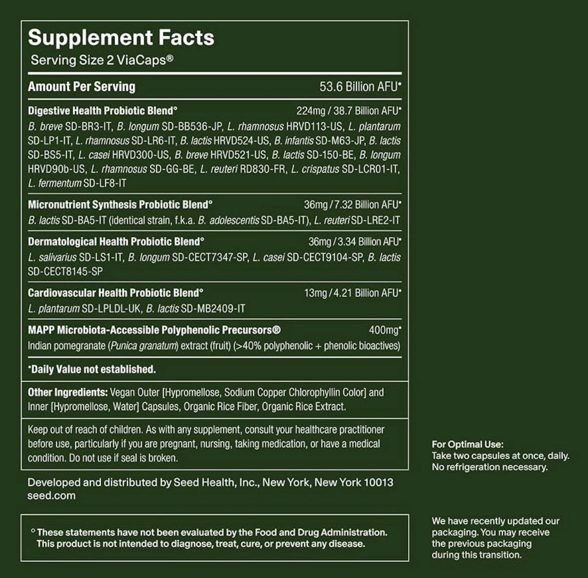 Lot Of 2 – SEED DS-01 DAILY SYNBIOTIC PROBIOTIC 60 capsules SEALED