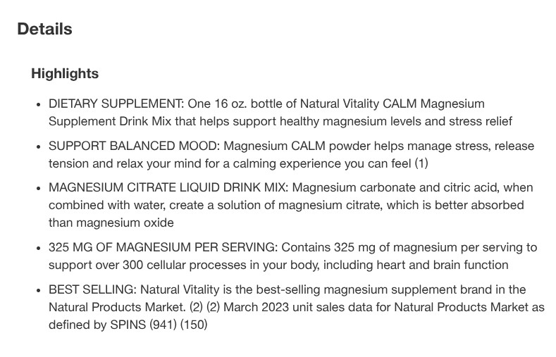 Natural Vitality Calm Magnesium Citrate Drink Mix Powder Orange 16oz 07/2028