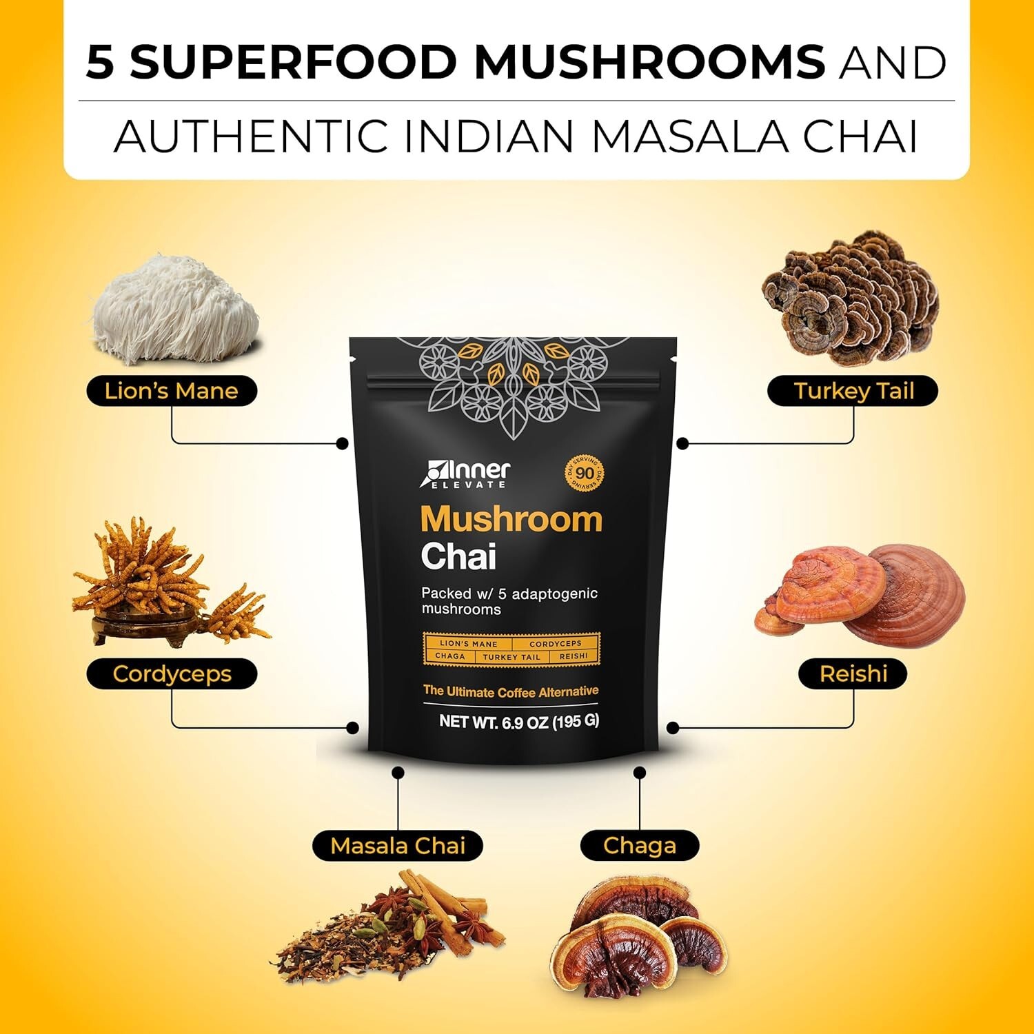 Inner Elevate Mushroom Chai – Ultimate Coffee Alternative – Adaptogenic Mushr…