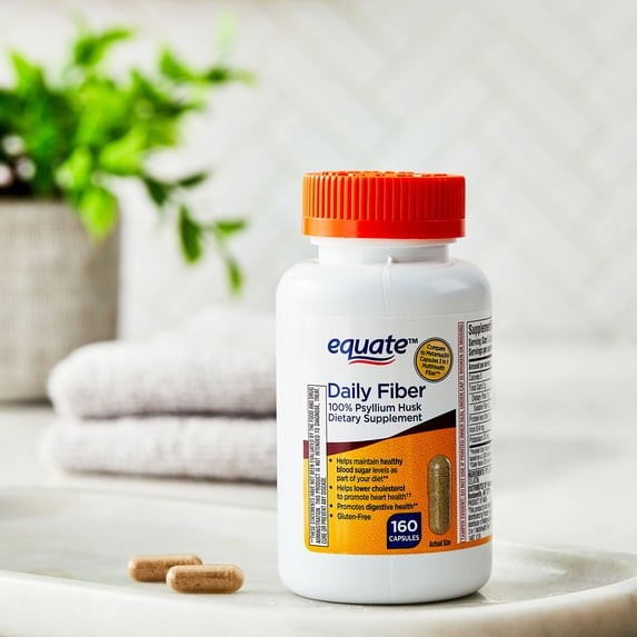 Equate 100% Psyllium Husk Daily Fiber Dietary Supplement Capsules, 160 Ct