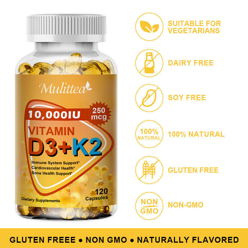 Vitamin K2 (MK7) with D3 10,000 IU Supplement, BioPerine Capsules, Immune Health