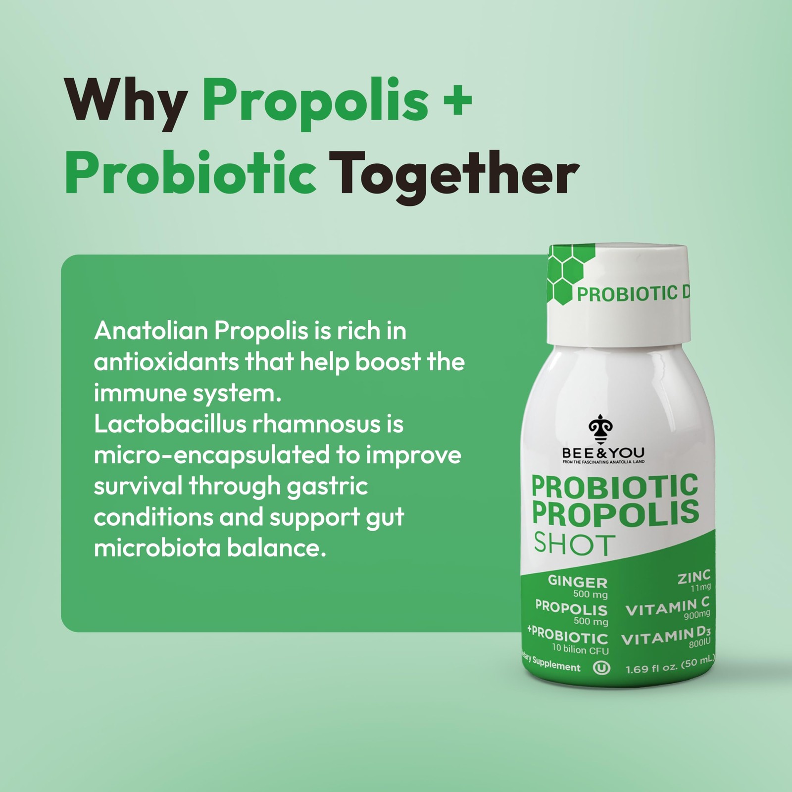 Bee and You Propolis Immune Shot, Probiotic, Vitamin 0.14 Fl Oz (Pack of 12)