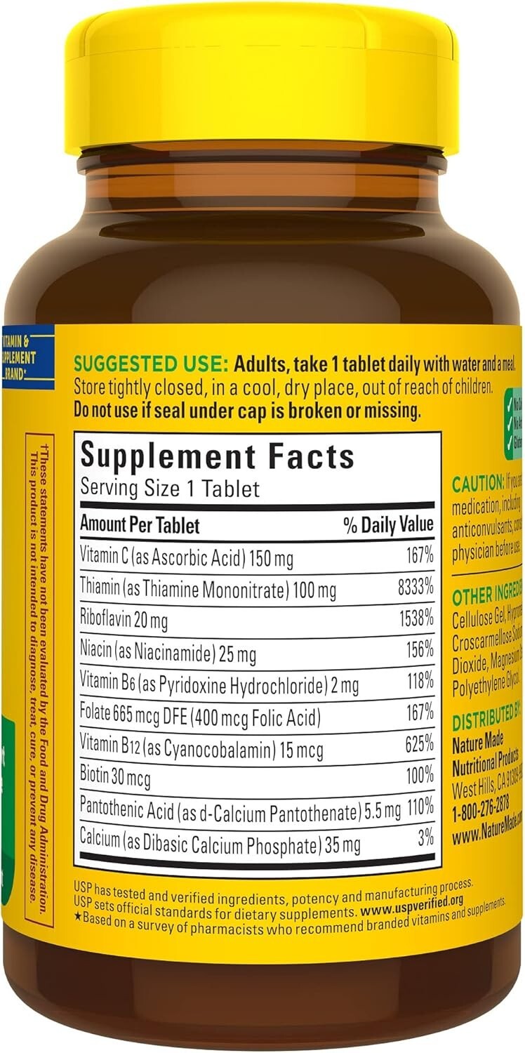 2 Pack Super B Complex with Vitamin C B12 B6 Folic Acid Biotin, 280 Tabs (2×140)
