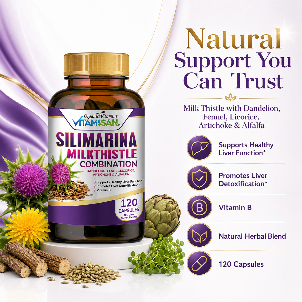 Naturals 3 PACK Milk Thistle Silimarina 120 Capsules Made in USA organic vitamin