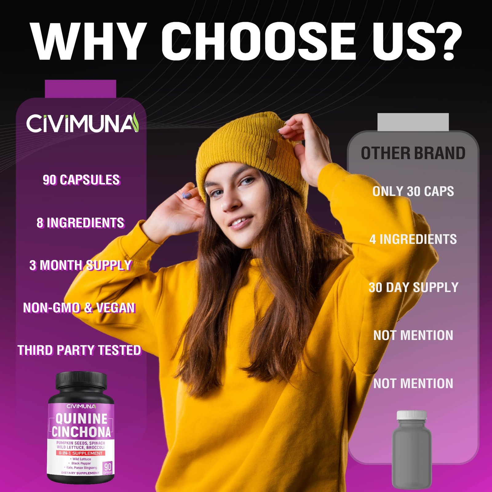 CIVIMUNA Quinine Cinchona Bark Capsules with Quinine Cinchona Bark, Pumpkin S…