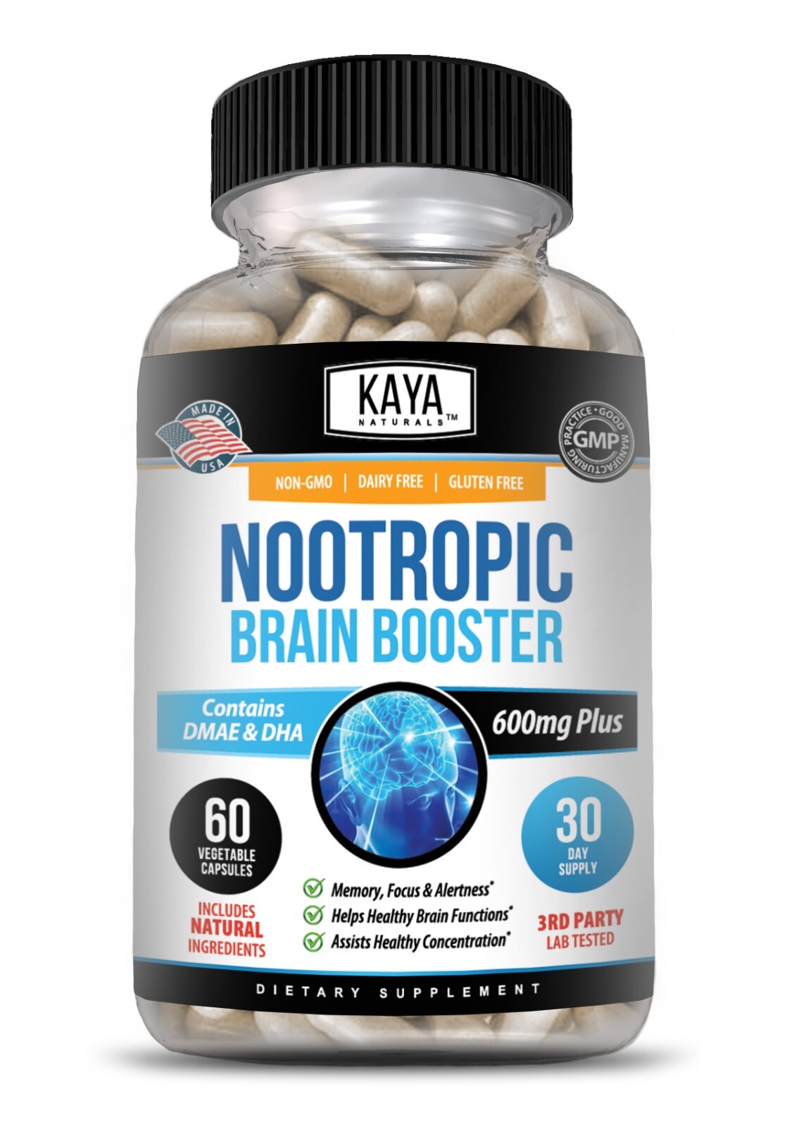 Nootropic Brain Booster 60ct, Healthy Brain Memory Support, Nootropic Supplement