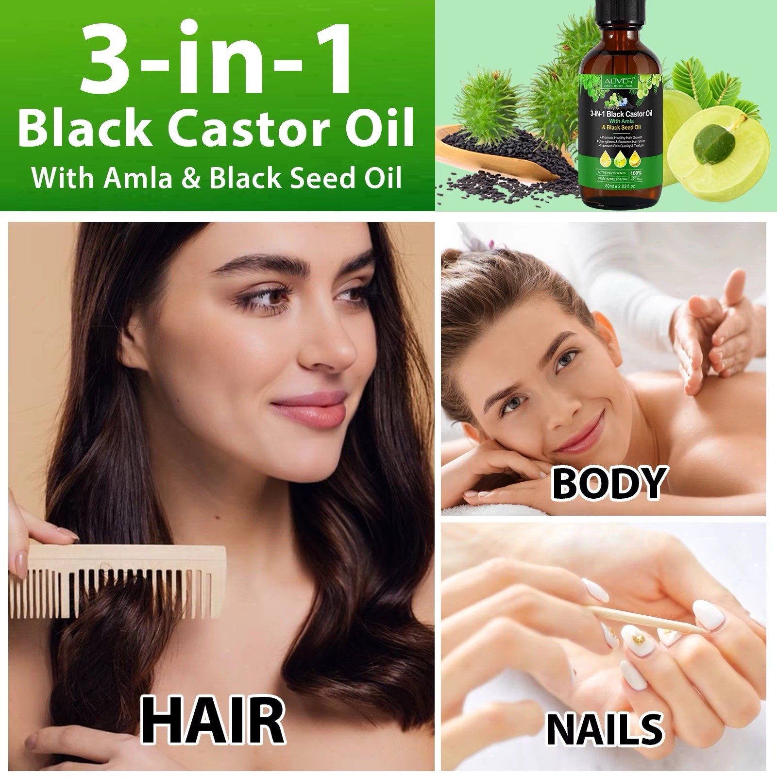 60ml Organic Black Castor Oil – Hair Growth, Strengthens Hairline, Skin & Body.