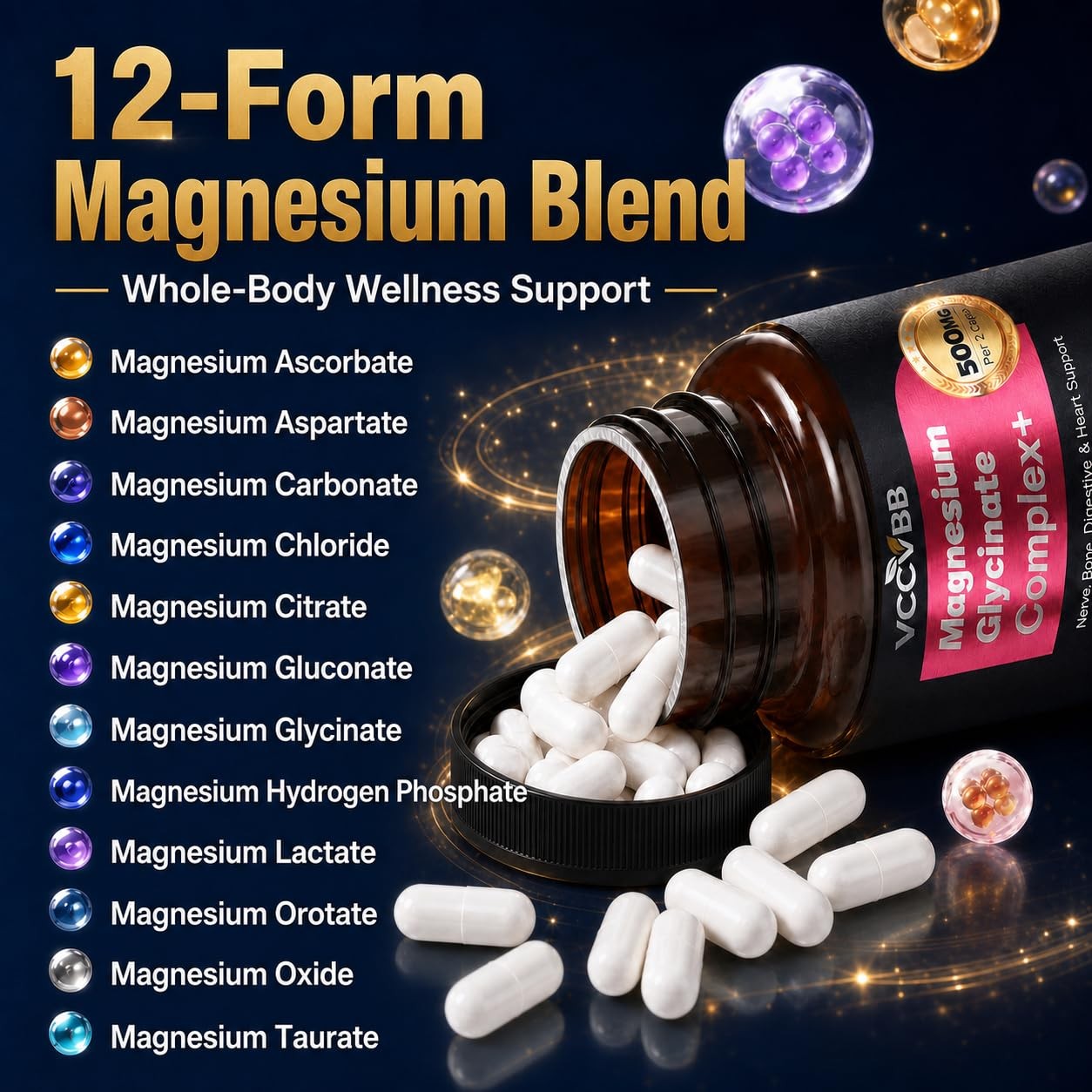 Magnesium Glycinate 500mg, 12-in-1 Complex, 120 120 Count (500 mg)