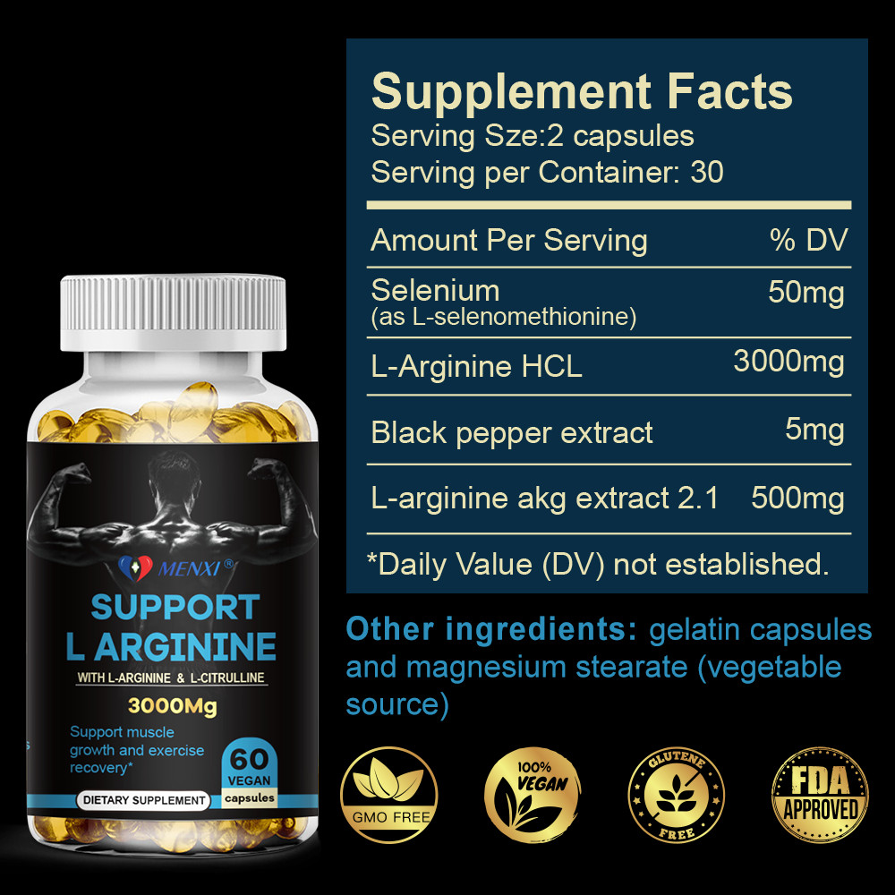 L-Arginine 3000mg Nitric Oxide Testosterone Booster, Energy Support Capsules USA
