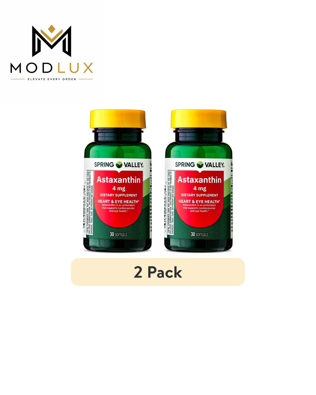 2 Pack Spring Valley Astaxanthin 4mg Softgels Heart & Eye Health, 30 Count