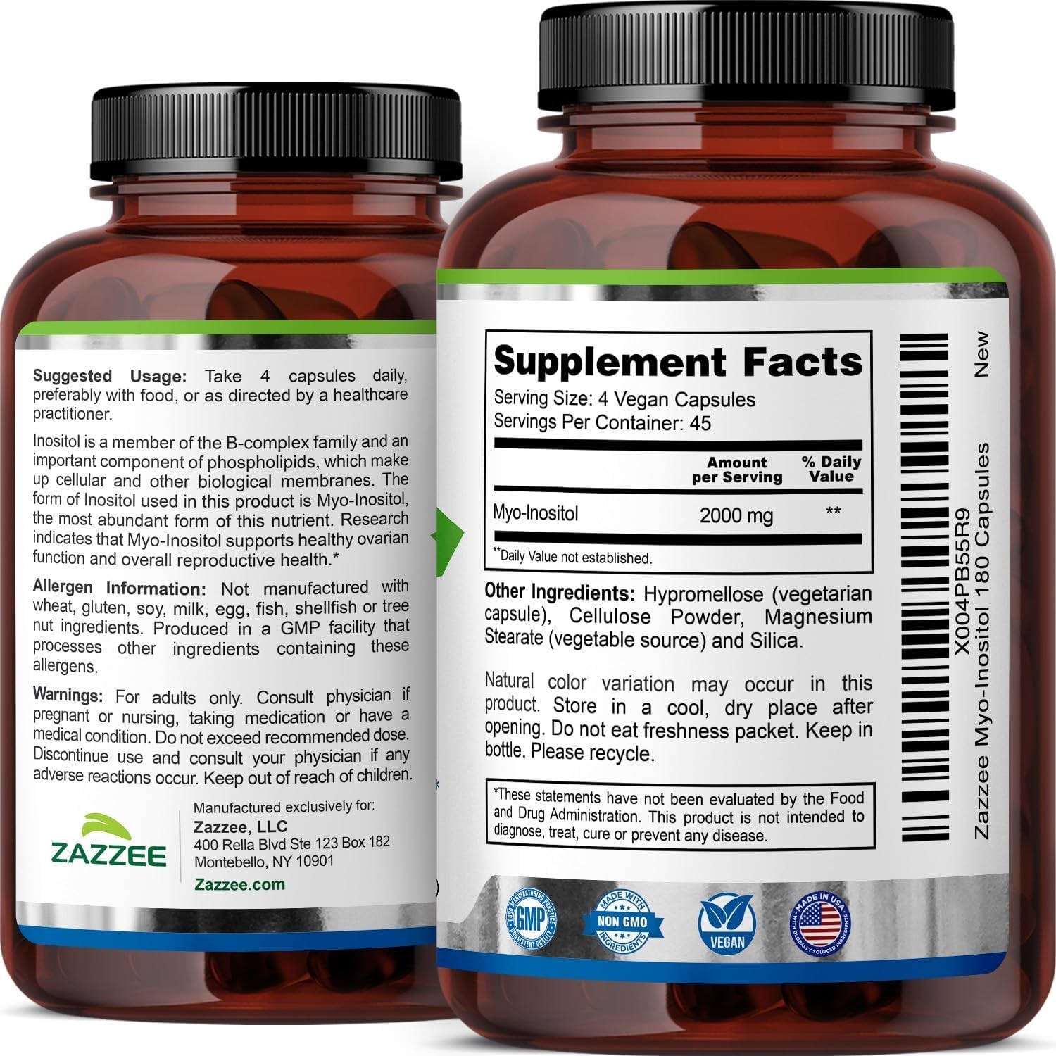 Certified Kosher Myo-Inositol 2000mg – 180 Capsules for Hormone Support