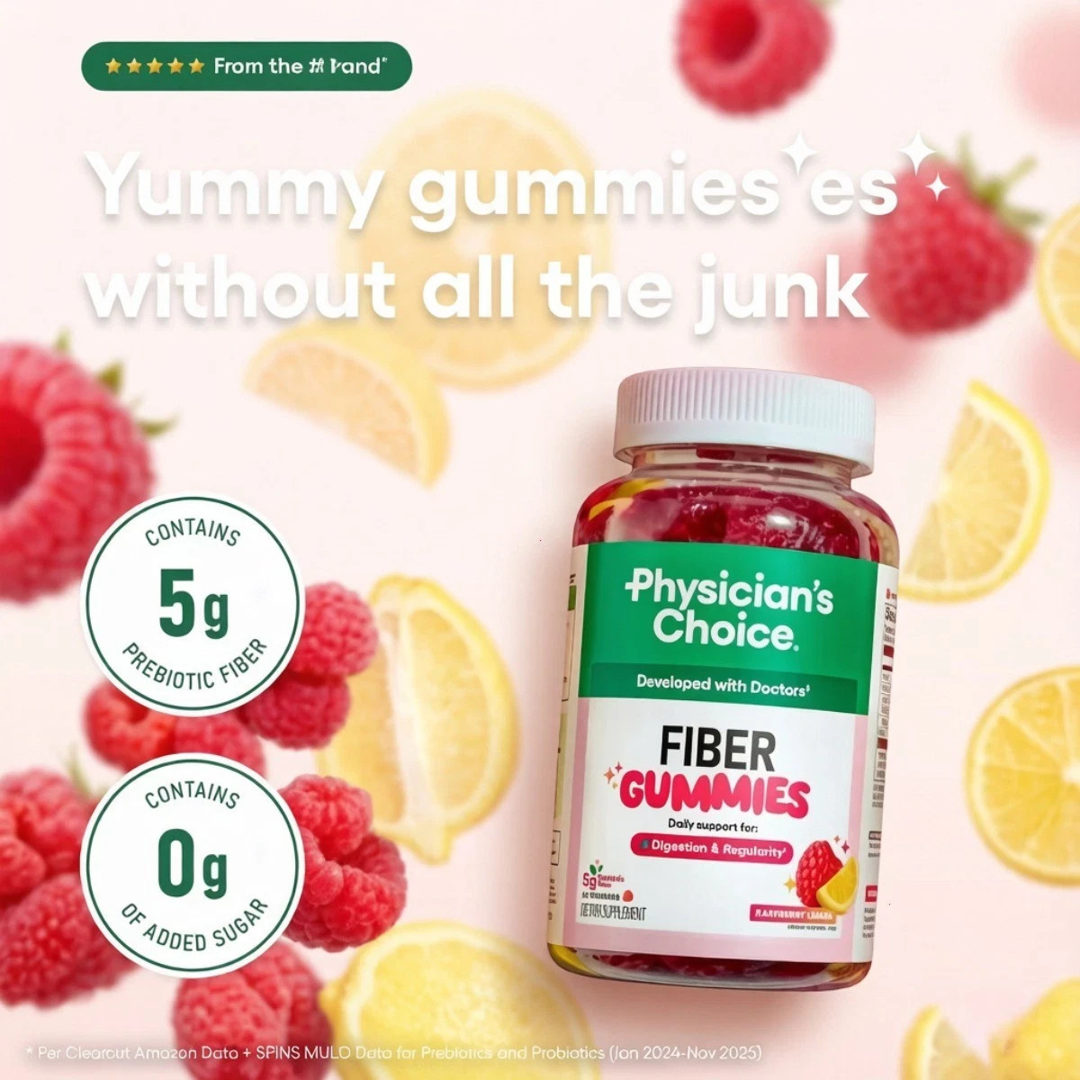 Physician’s CHOICE Fiber Gummies 60ct Raspberry Lemon Sugar-Free Exp 02/2028 NEW