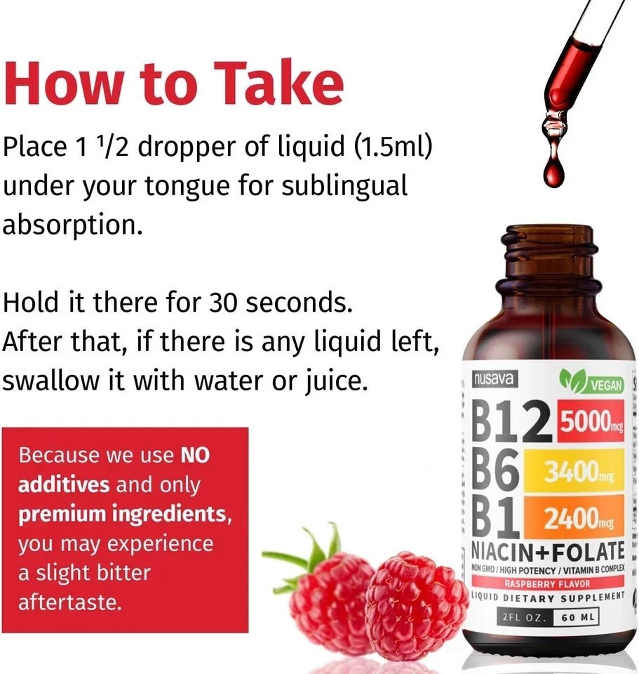 Vitamin B12 and B12 Liquid Drops B6 Sublingual Vitamin B Complex – B1