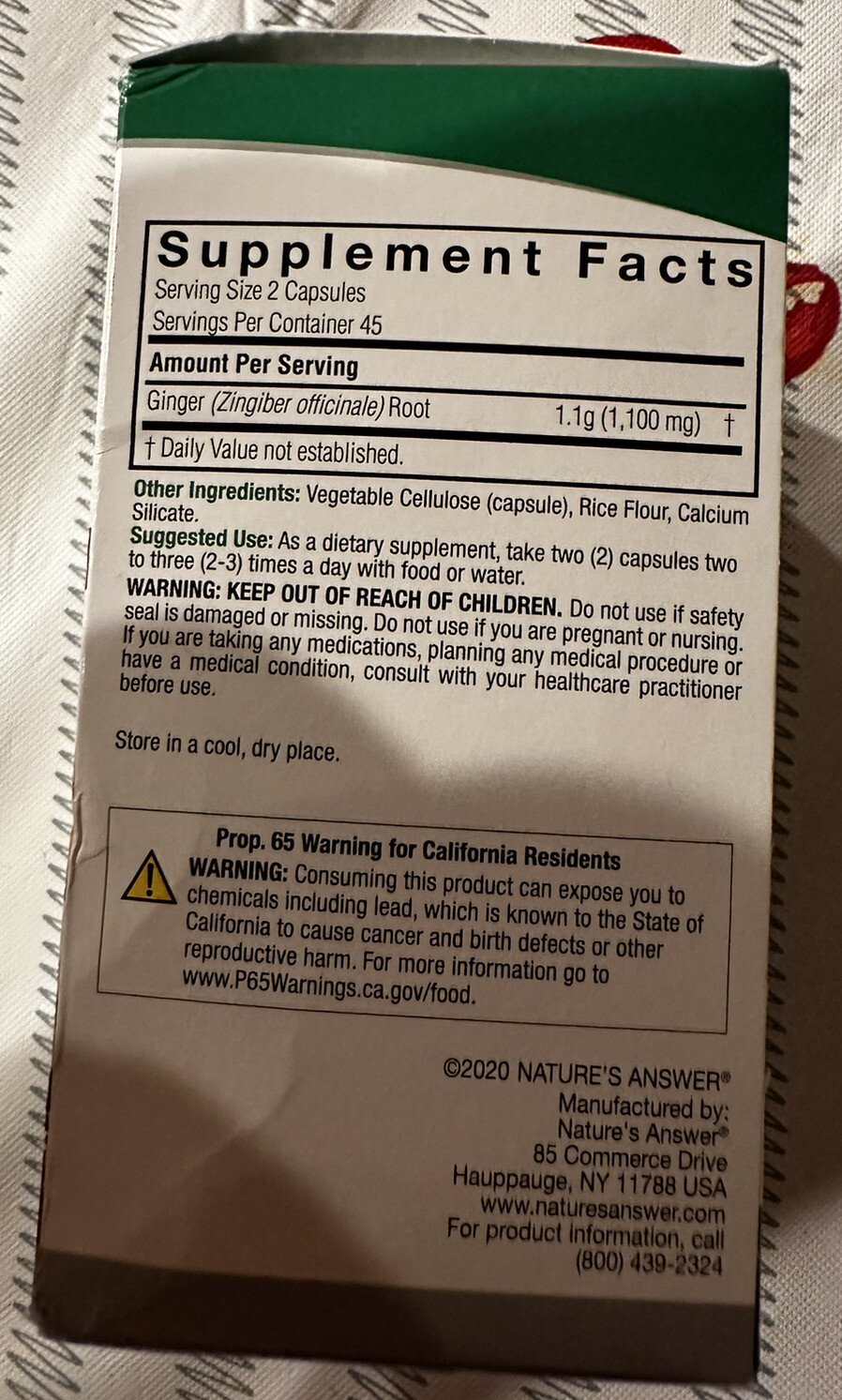 Nature’s Answer Ginger 1100 mg 90 Vegetarian Capsules. Exp 06/2024 NEW!