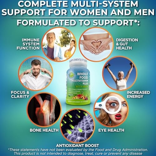 Vegan Whole Food Multivitamin w/ Iron Methylated B-Complex CoQ10 Turmeric 90