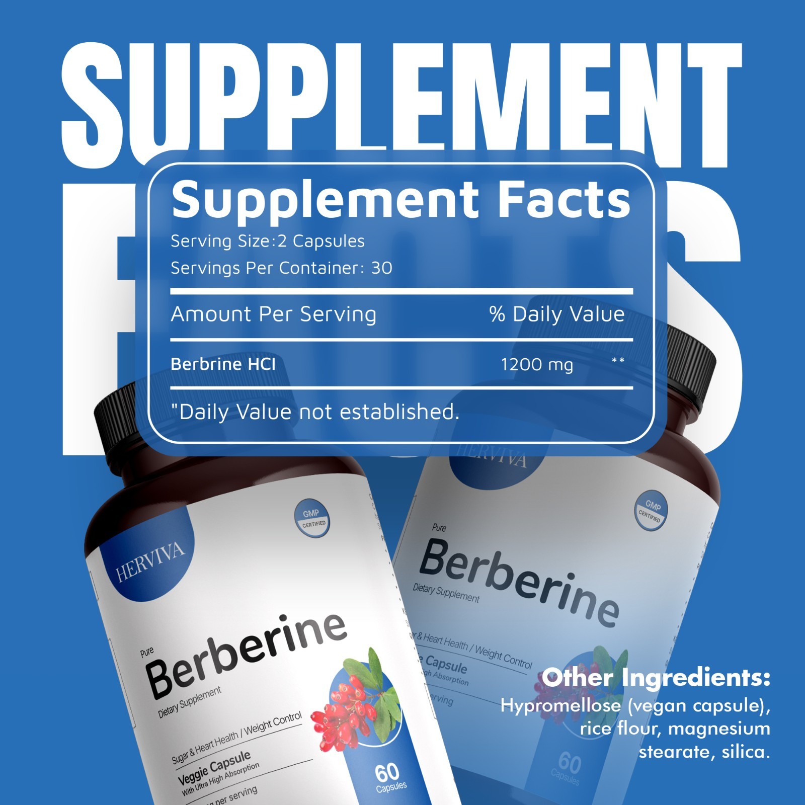Pure Berberine 1200mg Supplement – 60 Vegan Capsules | High Absorption Formula