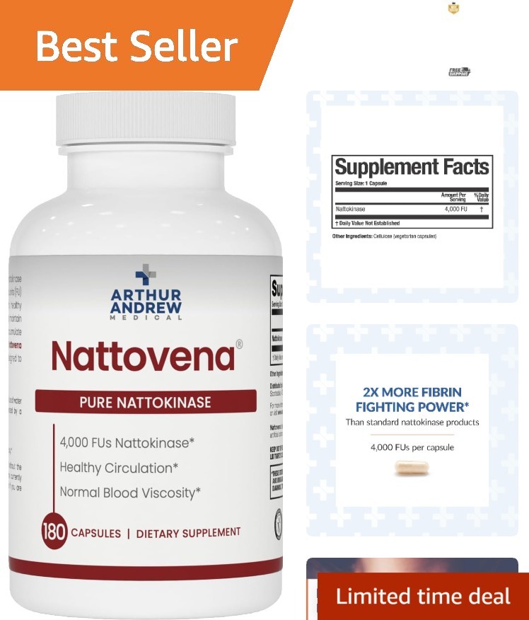 Nattovena Pure Nattokinase, 4,000 FUs per Capsule – 180 Count for Heart Wellness