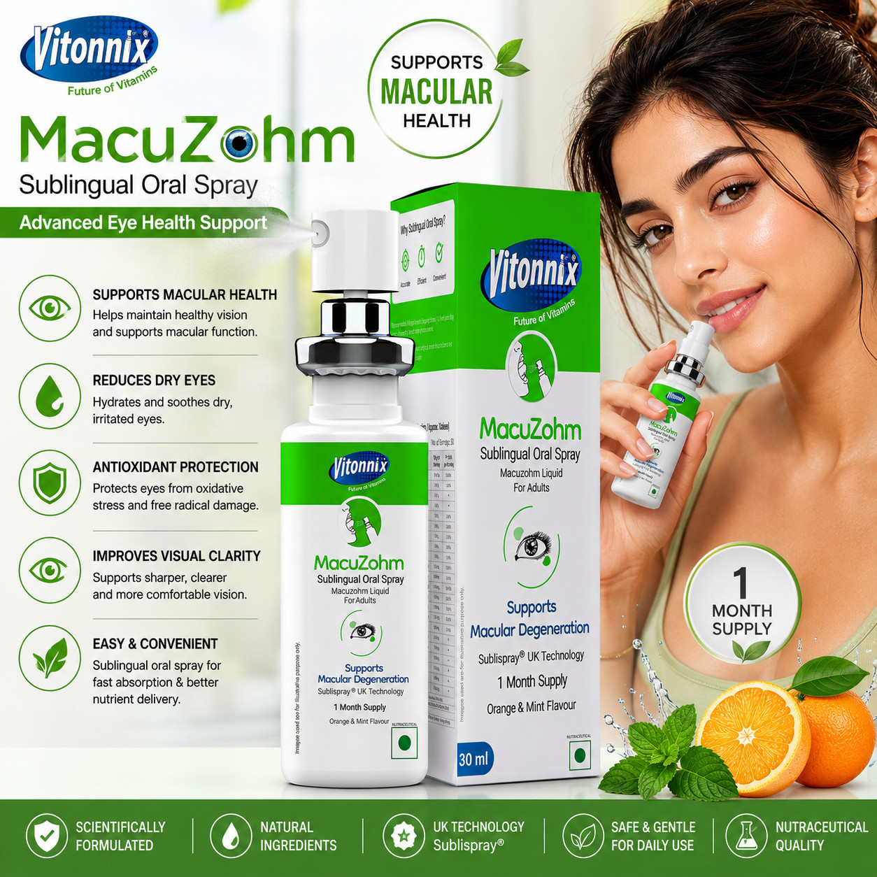 MacuZohm Eye Health Sublingual Oral Spray Macular Health, Reduce Dry Eyes 30ml