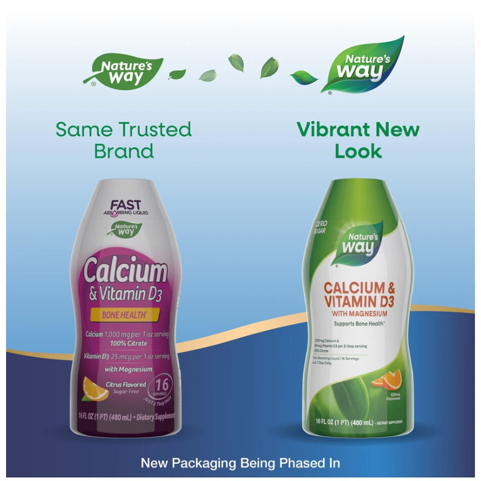 3 PACK -Nature’s Way Calcium & Vitamin D3, Citrus 16 fl oz (Total 48 fl oz)