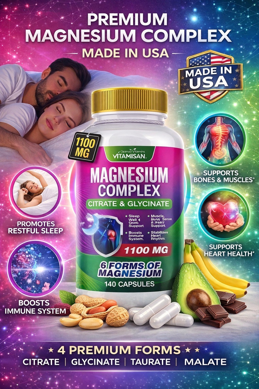 Magnesium 6-in-1 Complex 1100mg, 6 Active Forms for Muscle & Relaxation Body 140