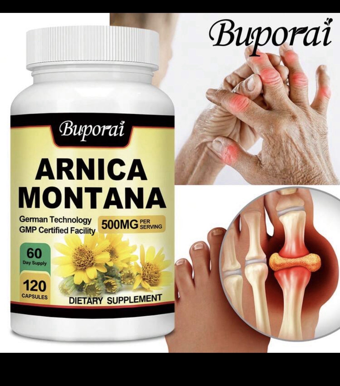 Buporai Arnica Montana 500mg For Muscle & Joint Health Ant-Anflammatory Support