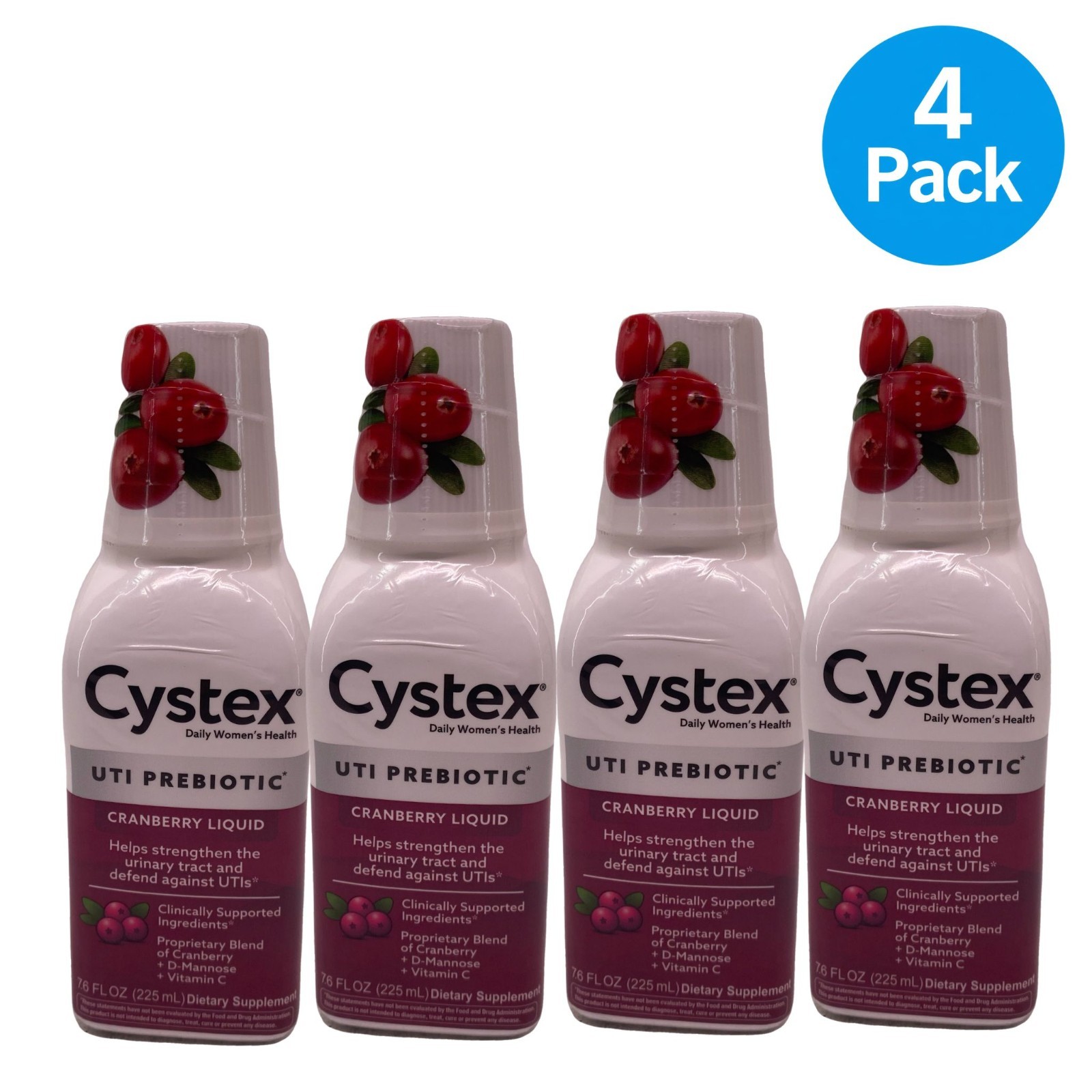 Cystex UTI Prebiotic Cranberry Liquid 7.6 fl oz 4 Pack New EXP 08/2027
