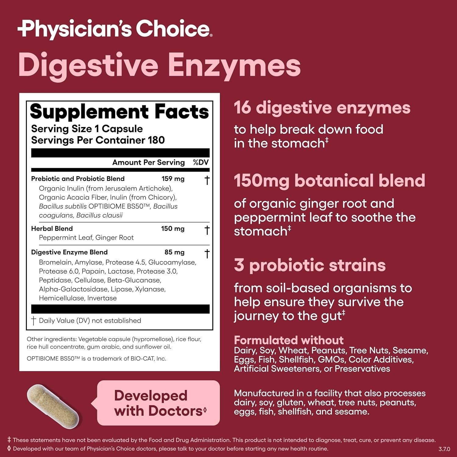 Fast-Acting Digestive Enzymes with Probiotics – 180 Capsules for Bloating Relief