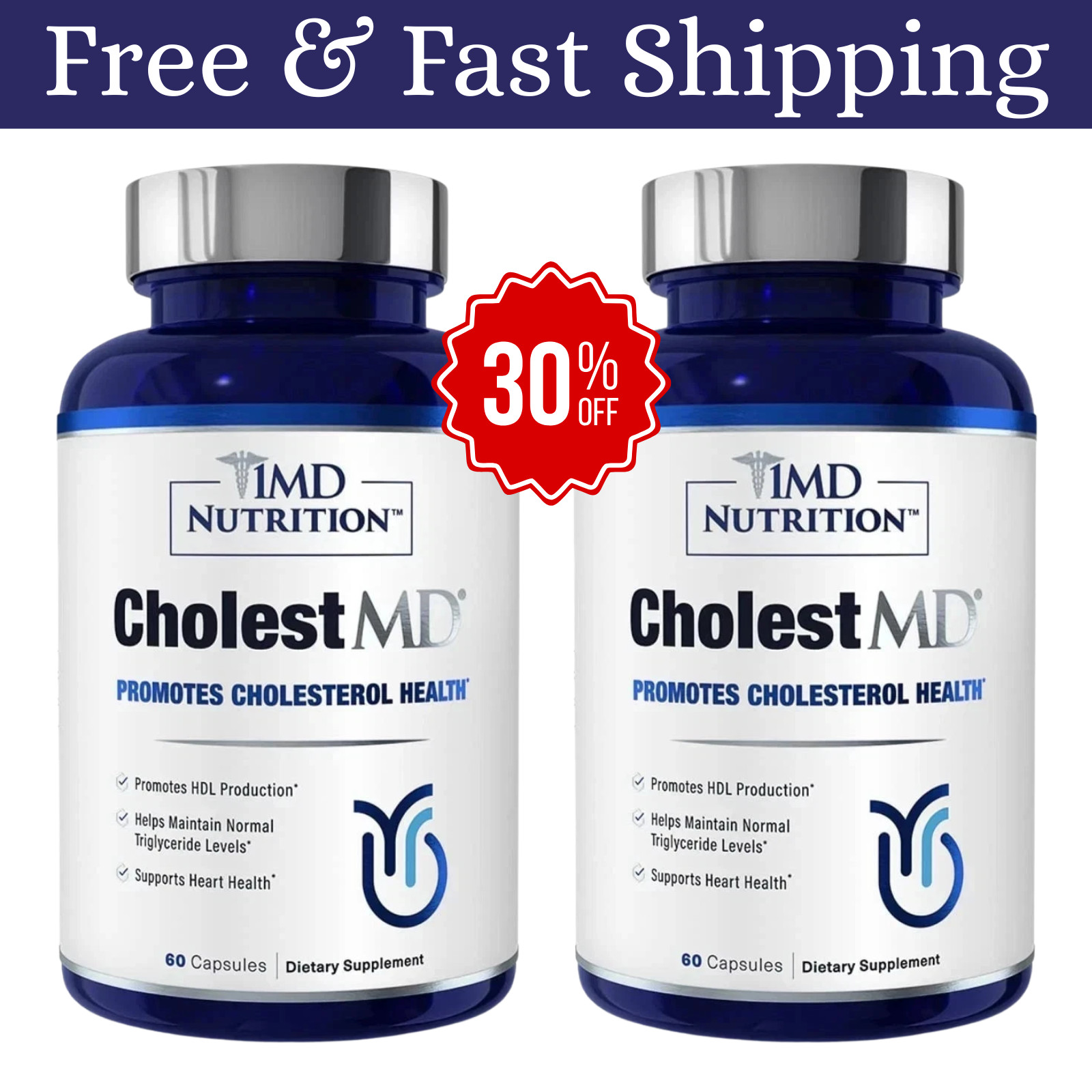2 Pk 1MD CholestMD Promotes Cholesterol Health New Sealed 60 Capsules – USA