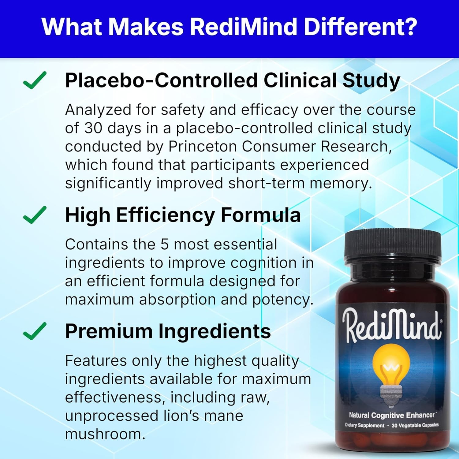 RediMind Natural Cognitive Support Supplement 30 Caps – Focus & Memory Formula