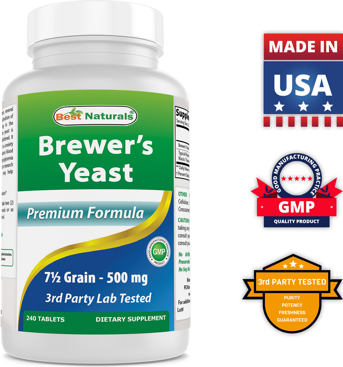 Best Naturals Brewers Yeast 7-1/2 Grains 500 mg 240 Tablets