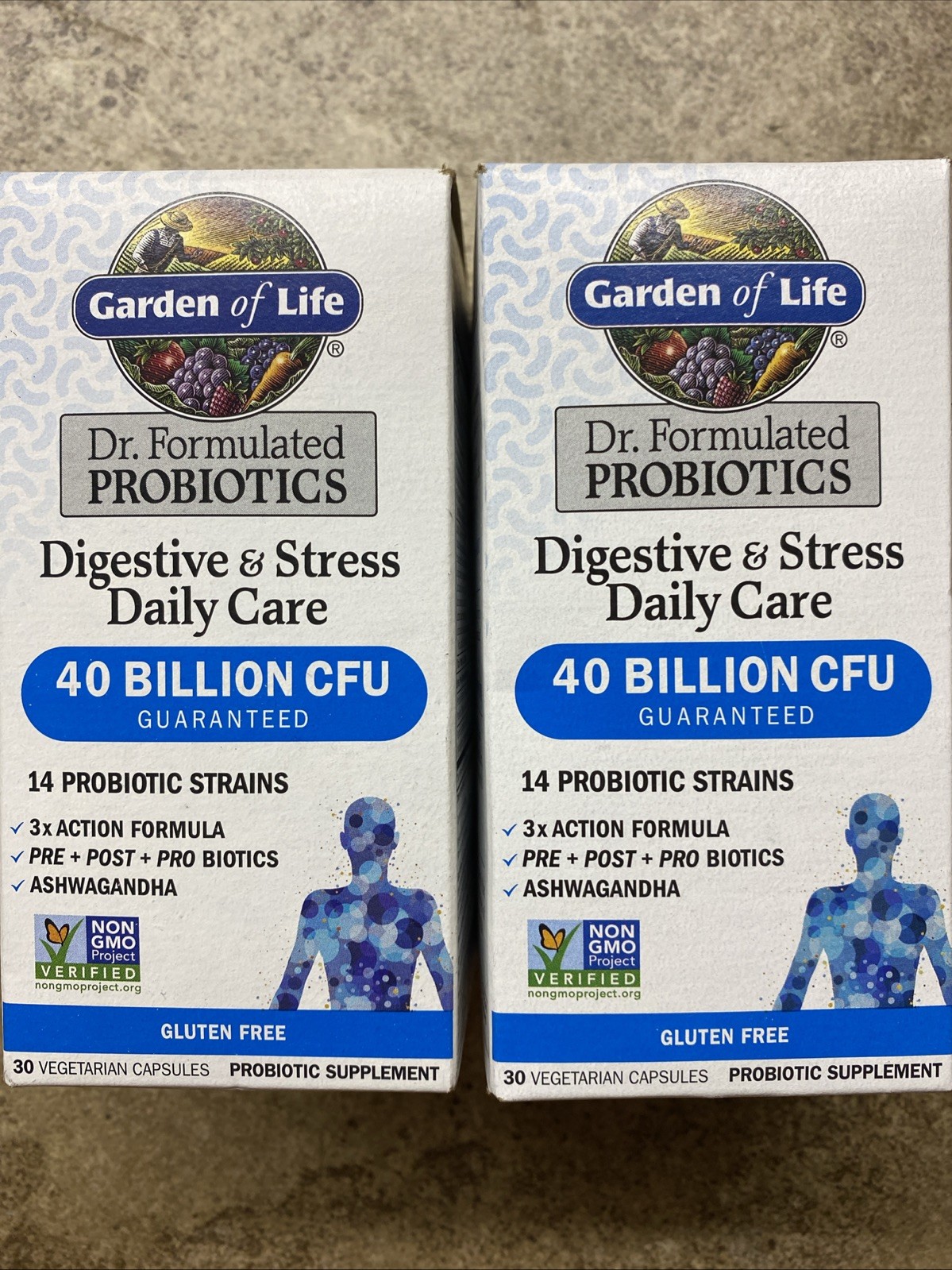 2 Garden of Life ~ 40 Billion CFU Digestive & Stress Daily Care 60 TOTAL!