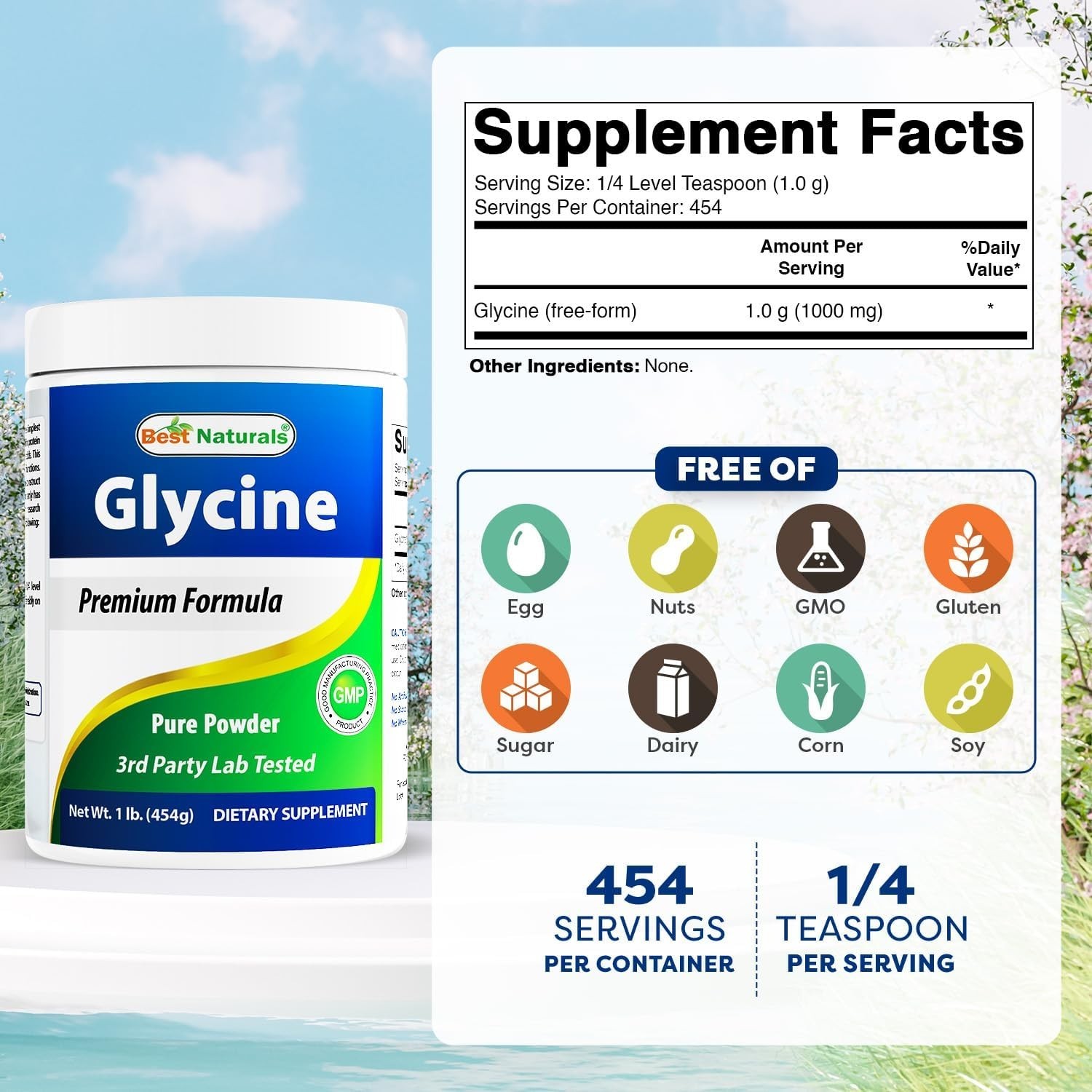 Glycine Powder 1 LB – Pure Relaxation Support & Energy Management, 454 Servings