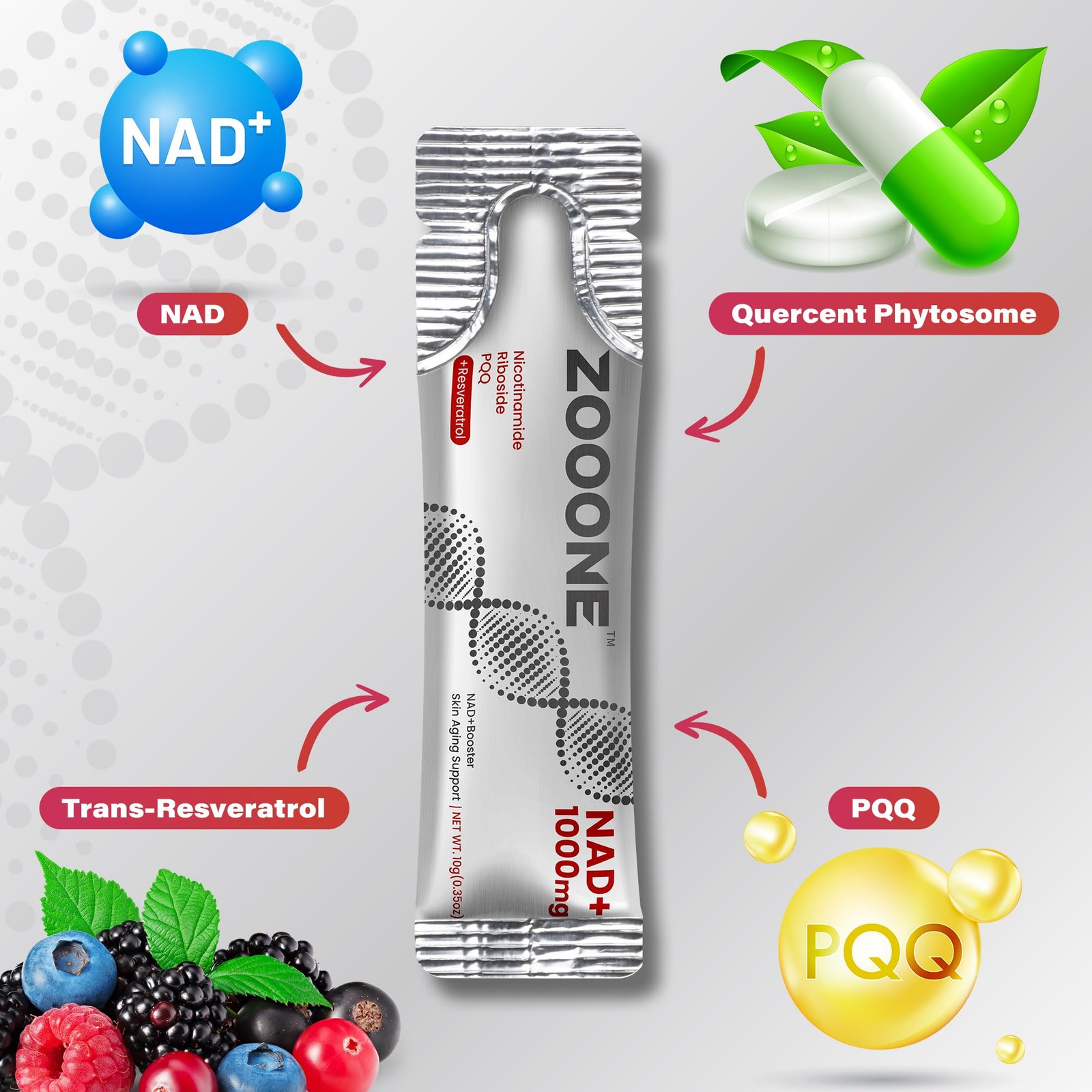 3X zooone Supplement 1000mg Packets Liquid NAD+ – Premium Nicotinamide Riboside