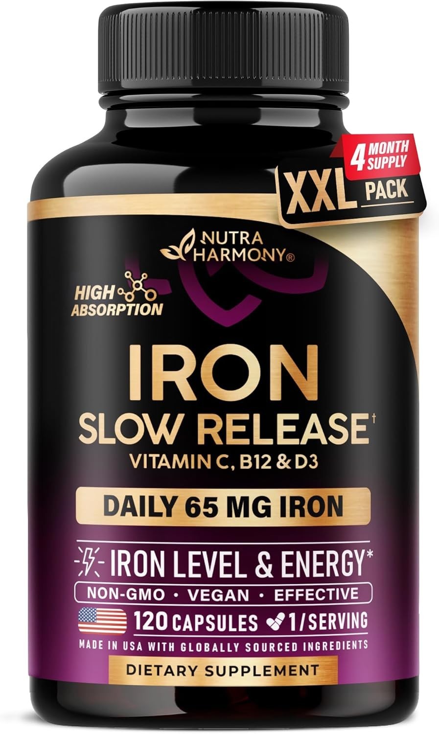 Iron Supplement for Women – Iron 65mg (Ferrous Sulfate 325mg) – Stomach Friendly