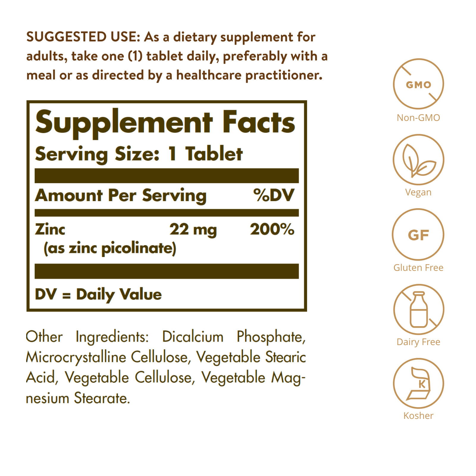 Solgar Zinc Picolinate 22 mg 100 Tablets