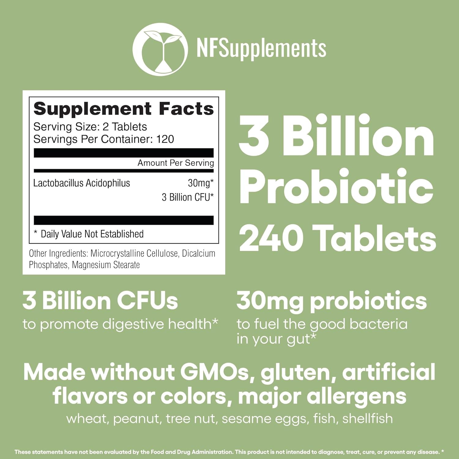Lactobacillus Probiotic Supplement 240 Tablets 3 Billion CFU(Choose Your Flavor)